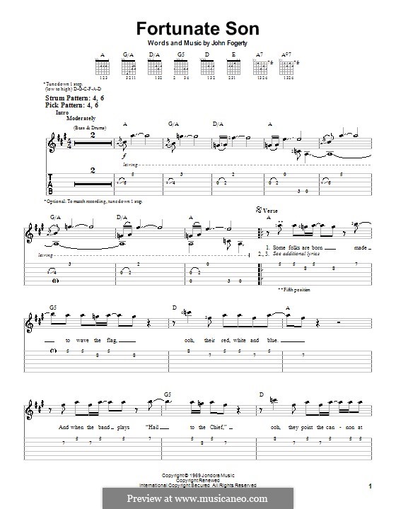 Fortunate Son (Creedence Clearwater Revival): For guitar (very easy version) by John C. Fogerty