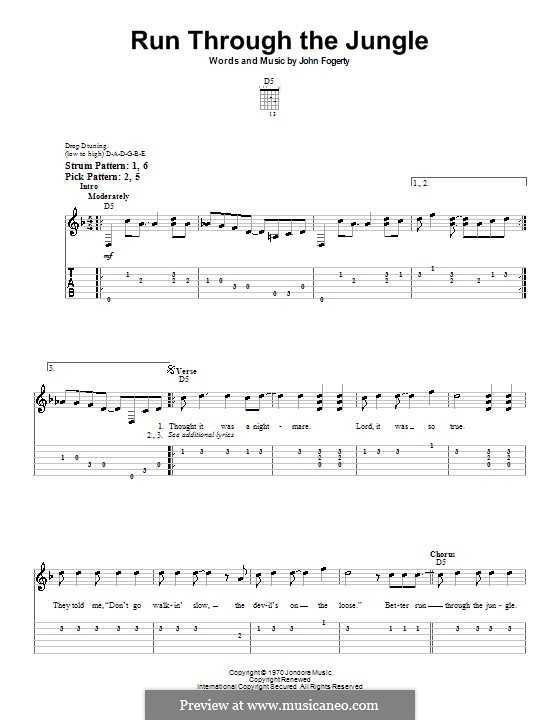 Run Through the Jungle (Creedence Clearwater Revival): For guitar (very easy version) by John C. Fogerty