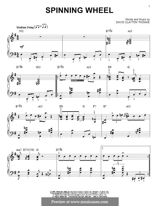 Spinning Wheel (Blood, Sweat & Tears): For piano by David Clayton Thomas