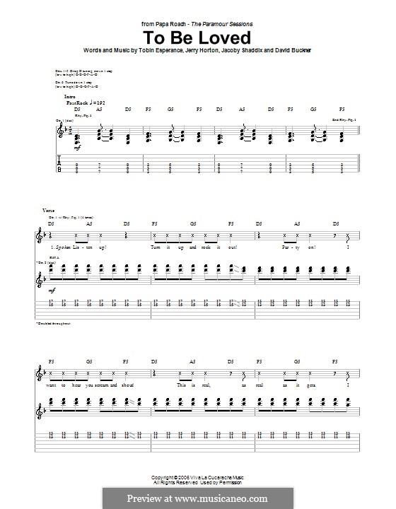 To Be Loved (Papa Roach): For guitar with tab by David Buckner, Jacoby Shaddix, Jerry Horton, Tobin Esperance