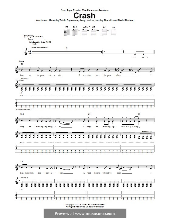 Crash (Papa Roach): For guitar with tab by David Buckner, Jacoby Shaddix, Jerry Horton, Tobin Esperance