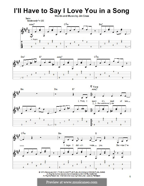 I'll Have to Say I Love You in a Song: For guitar with tab by Jim Croce