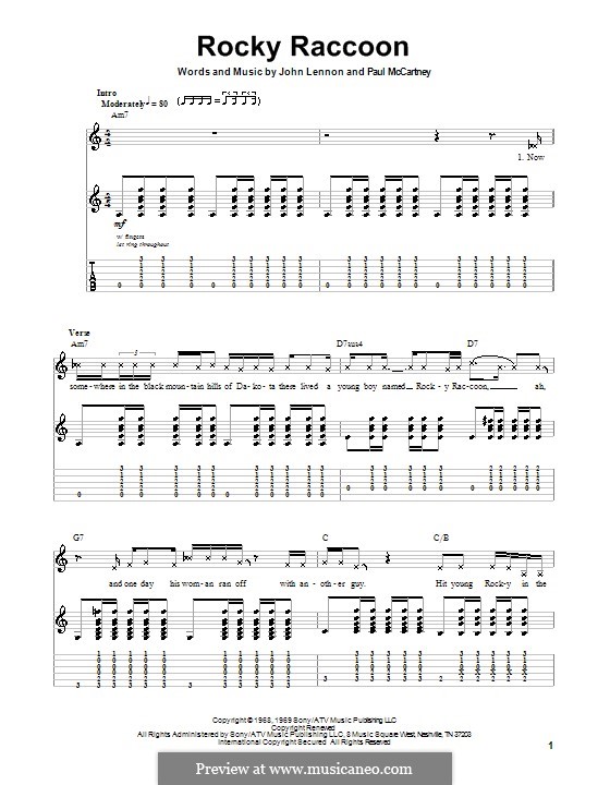 Rocky Raccoon (The Beatles): For guitar with tab by John Lennon, Paul McCartney