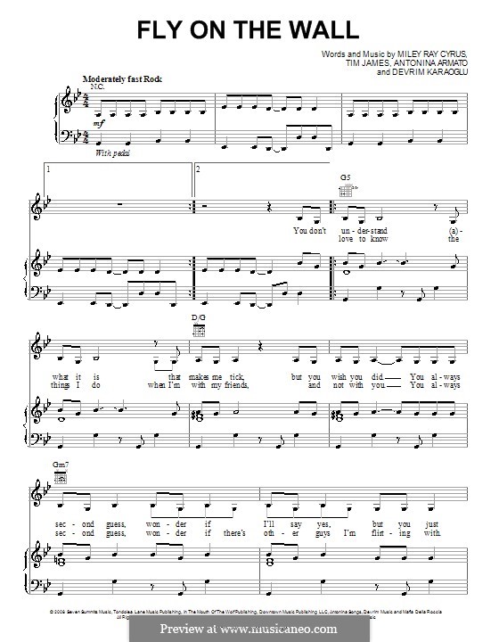 Fly on the Wall: For voice and piano (or guitar) by Antonina Armato, Devrim Karaoglu, Miley Ray Cyrus, Timothy James