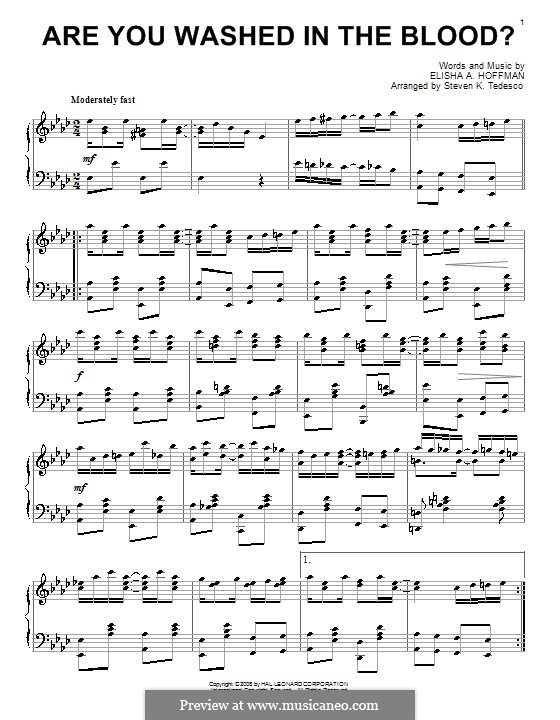 Are You Washed in the Blood?: For piano by Elisha Albright Hoffman