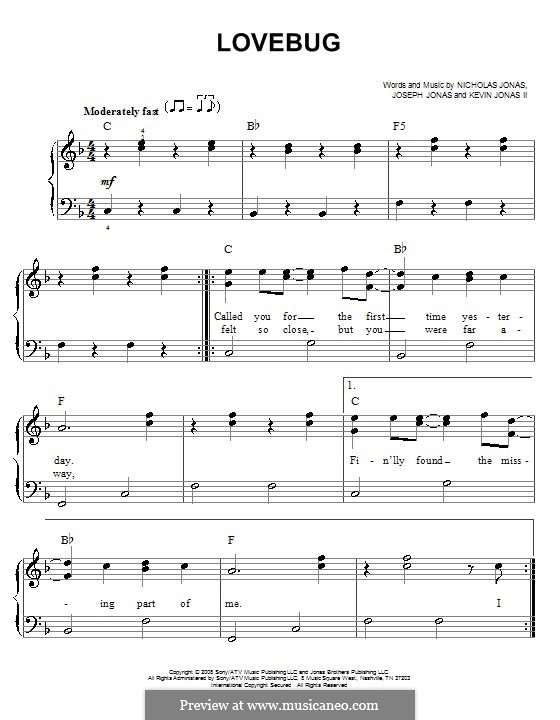 Lovebug (Jonas Brothers): For easy piano by Joseph Jonas, Kevin Jonas Sr., Nicholas Jonas