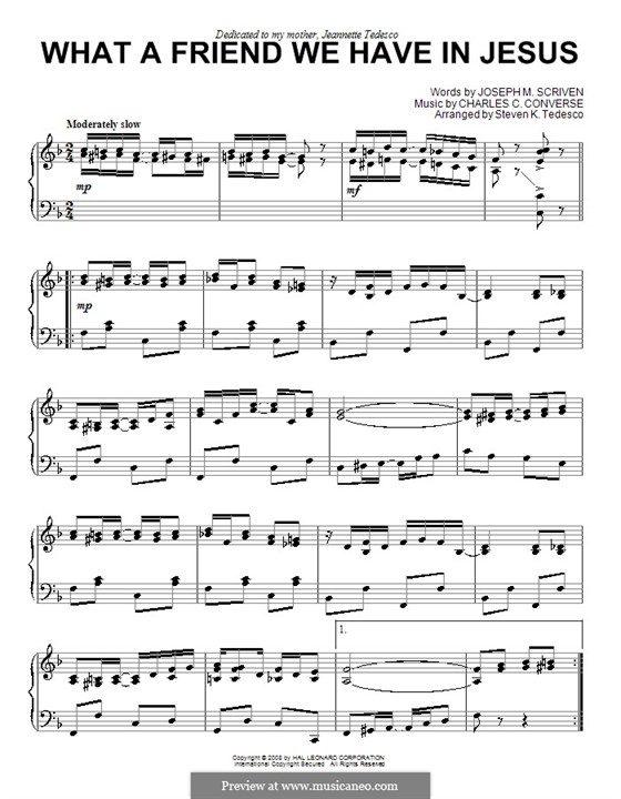 What a Friend We Have in Jesus (Printable): For piano by Charles Crozat Converse