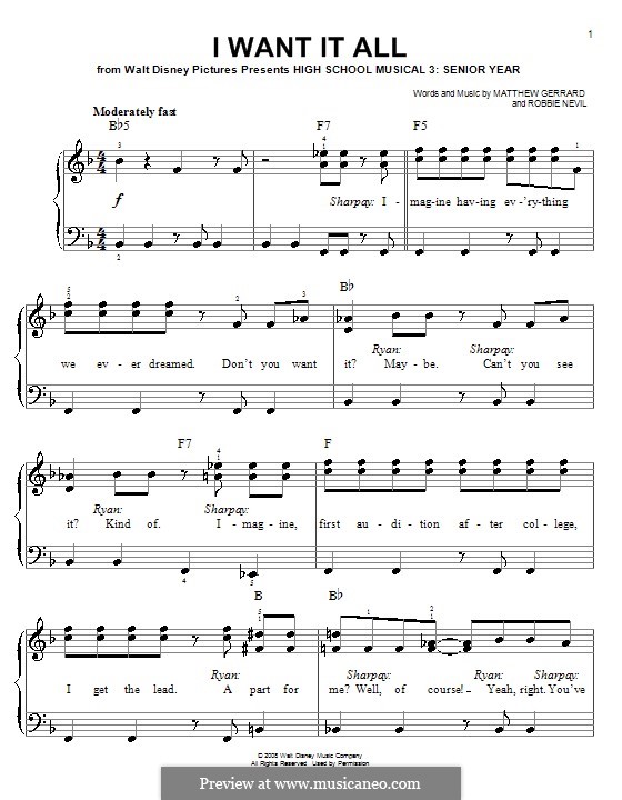 I Want It All (from High School Musical 3): For easy piano by Matthew Gerrard, Robbie Nevil