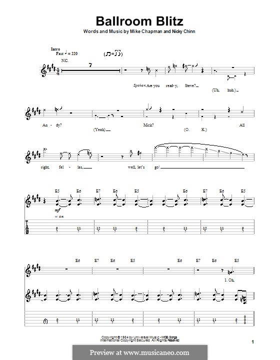 Ballroom Blitz (Sweet): For guitar with tab by Mike Chapman, Nicky Chinn