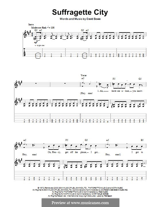 Suffragette City: For guitar with tab by David Bowie