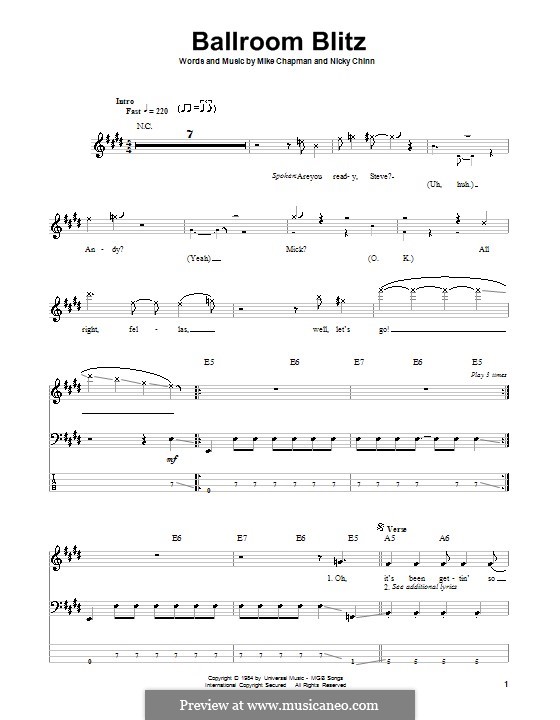 Ballroom Blitz (Sweet): For bass guitar with tab by Mike Chapman, Nicky Chinn