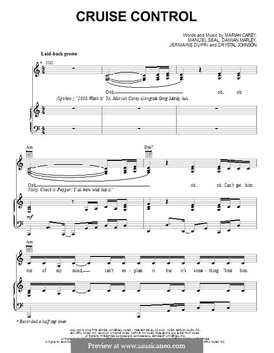 Cruise Control (Mariah Carey): For voice and piano (or guitar) by Crystal Johnson, Damian Marley, Jermaine Dupri, Manuel Seal