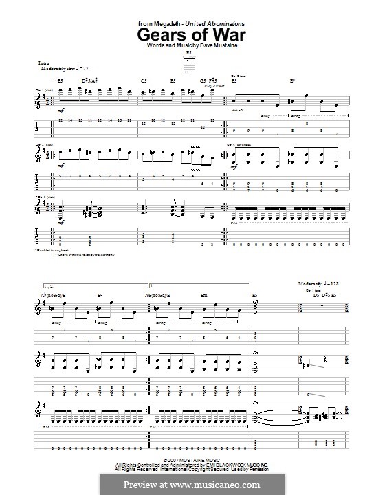 Gears of War (Megadeth): For guitar with tab by Dave Mustaine