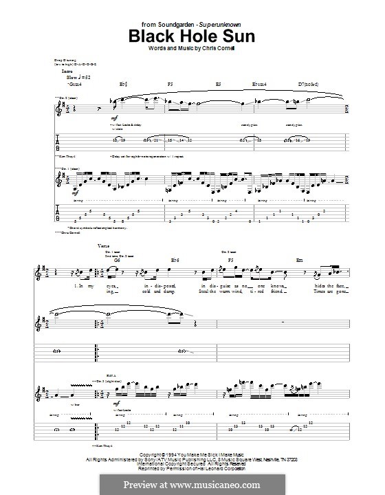 Black Hole Sun (Soundgarden): For guitar with tab by Chris Cornell