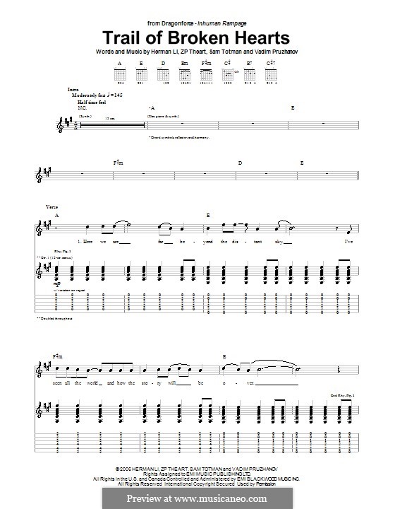 Trail of Broken Hearts (DragonForce): For guitar with tab by Herman Li, Sam Totman, Vadim Pruzhanov, ZP Theart