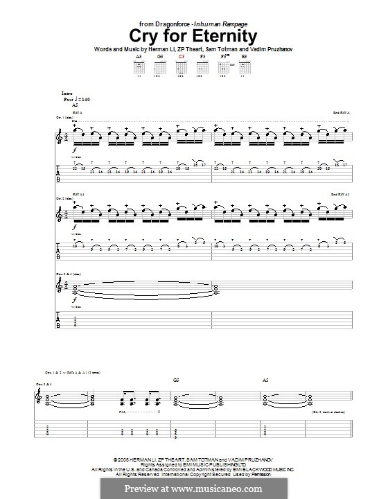 Cry for Eternity (DragonForce): For guitar with tab by Herman Li, Sam Totman, Vadim Pruzhanov, ZP Theart