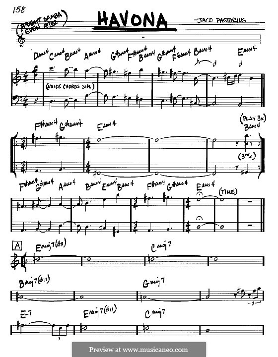 Havona (Weather Report): Melody and chords - C instruments by Jaco Pastorius