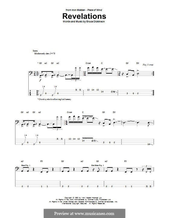 Revelations (Iron Maiden): For bass guitar with tab by Bruce Dickinson