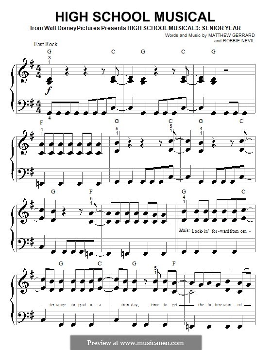 High School Musical (from High School Musical 3): For piano (very easy version) by Matthew Gerrard, Robbie Nevil