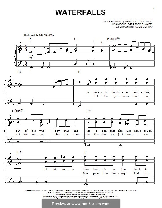 Waterfalls (TLC): For easy piano by Lisa Nicole Lopes, Marqueze Etheridge, Pat Brown, Ramon Murray, Rico R. Wade