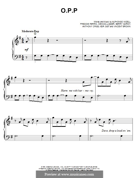 O.P.P. (Naughty By Nature): For easy piano by Alphonso Mizell, Berry Gordy, Dennis Lussier, Freddie Perren
