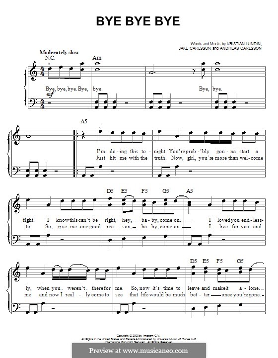 Bye Bye Bye (N Sync): For easy piano by Andreas Carlsson, Jake Carlsson, Kristian Lundin