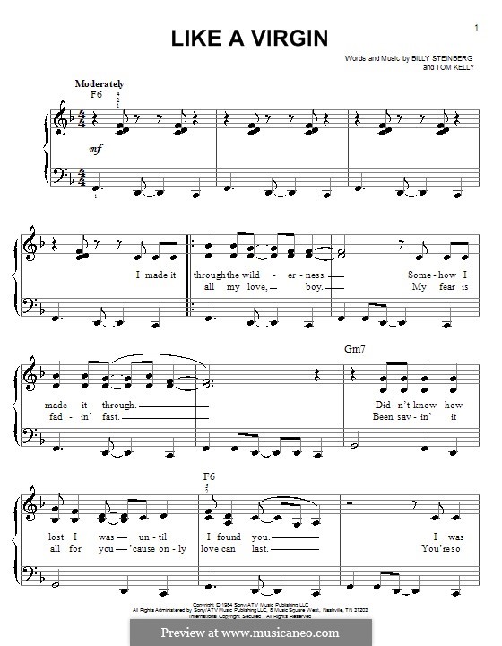 Like a Virgin (Madonna): For easy piano by Billy Steinberg, Tom Kelly