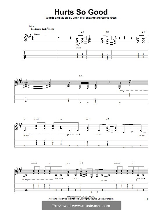 Hurts So Good (John Cougar Mellencamp): For guitar with tab by George M. Green