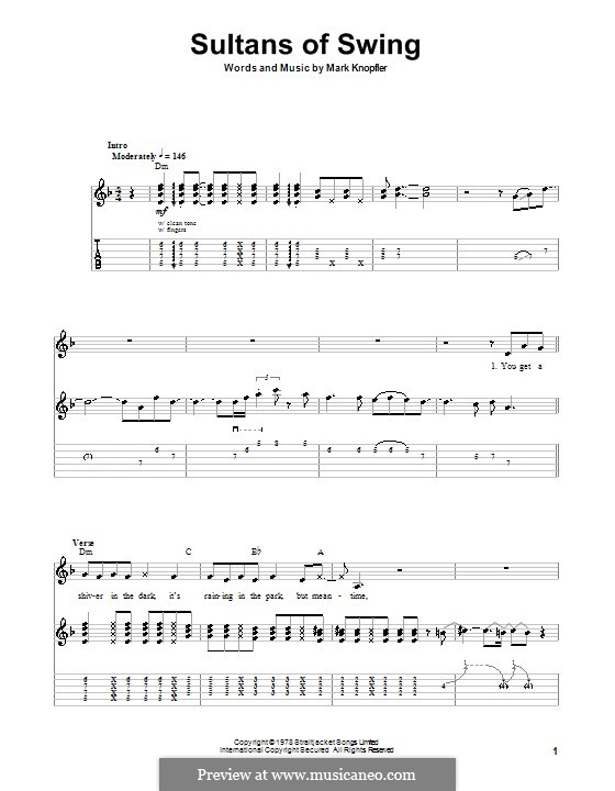 Sultans of Swing (Dire Straits): For guitar with tab by Mark Knopfler