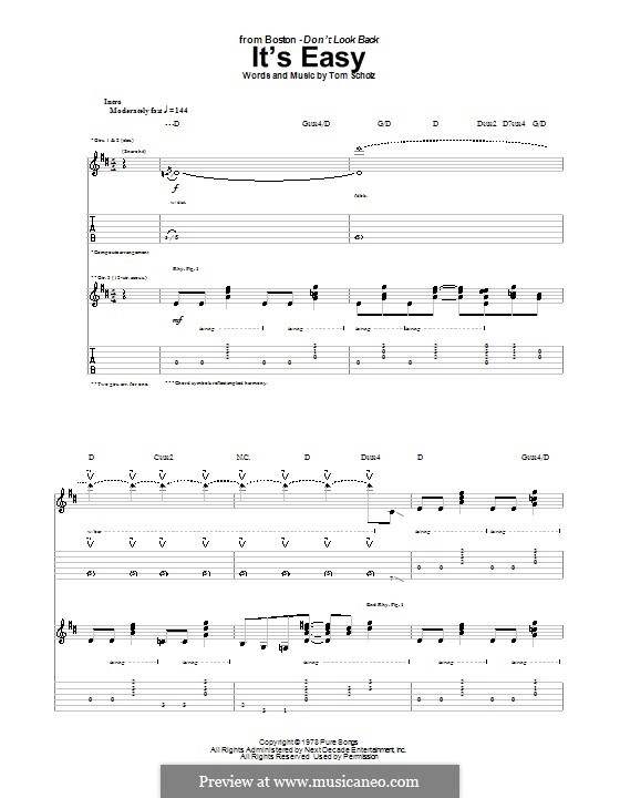 It's Easy (Boston): Guitar Tab (Boston) by Tom Scholz