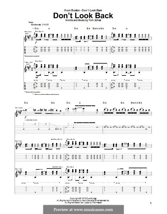 Don't Look Back (Boston): For guitar with tab by Tom Scholz