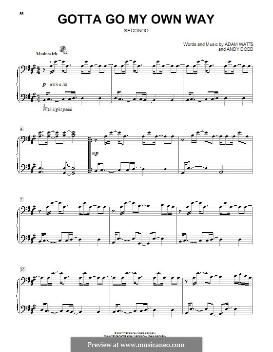 Gotta Go My Own Way (High School Musical 2): For piano four hands by Adam Watts, Andrew Dodd