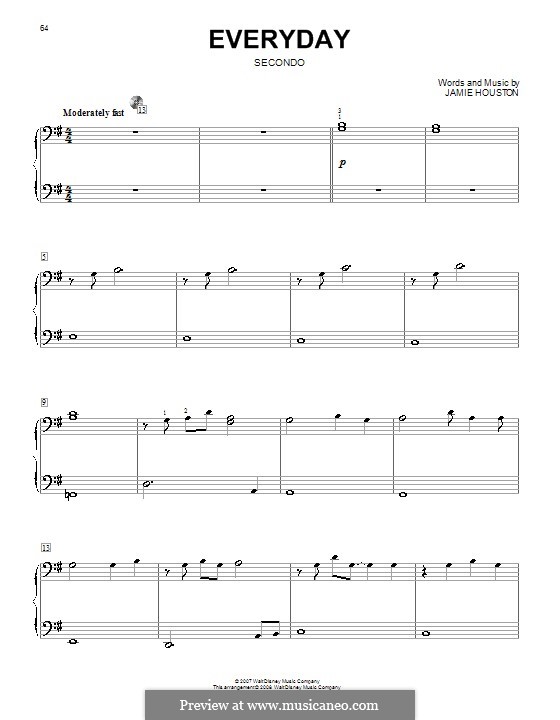 Everyday (High School Musical 2): For piano four hands by Jamie Houston