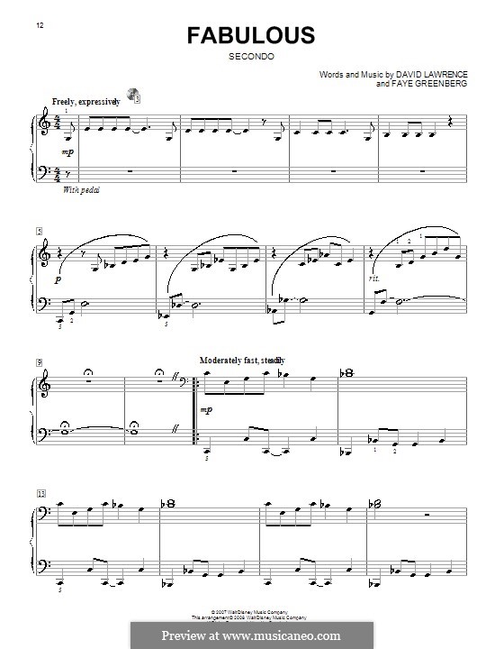 Fabulous (High School Musical 2): For piano four hands by David N. Lawrence, Faye Greenberg