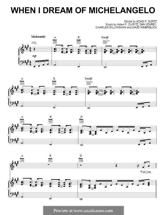 When I Dream of Michelangelo (Counting Crows): For voice and piano (or guitar) by Adam F. Duritz, Charles Gillingham, Daniel J. Vickrey, David Immergluck