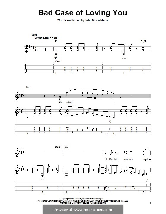 Bad Case of Loving You (Robert Palmer): For guitar with tabulature by Moon Martin
