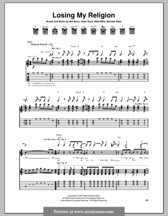 Losing My Religion (R.E.M.): For guitar with tab by Mike Mills, Michael Stipe, Peter Buck, William Berry