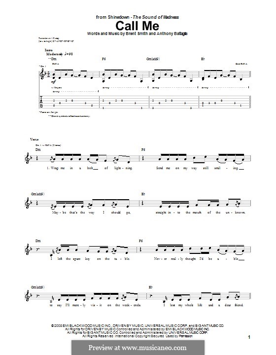 Call Me (Shinedown): For guitar with tab by Tony Battaglia, Brent Smith