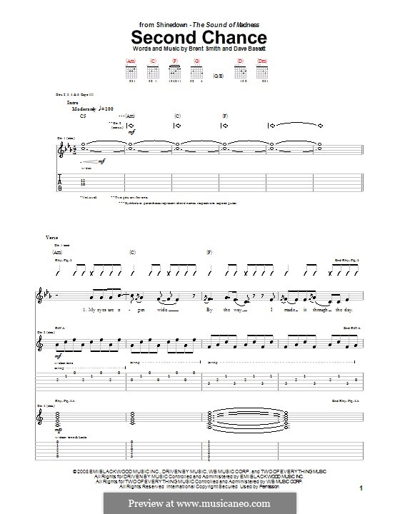 Second Chance (Shinedown): For guitar with tab by Brent Smith, Dave Bassett