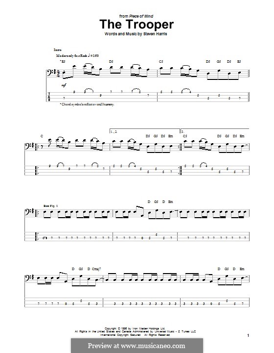 The Trooper (Iron Maiden): For bass guitar with tab by Steve Harris