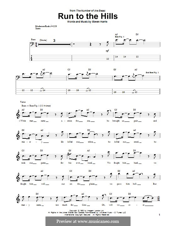 Run to the Hills (Iron Maiden): For bass guitar with tab by Steve Harris