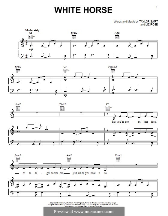 White Horse (Taylor Swift): For voice and piano (or guitar) by Liz Rose