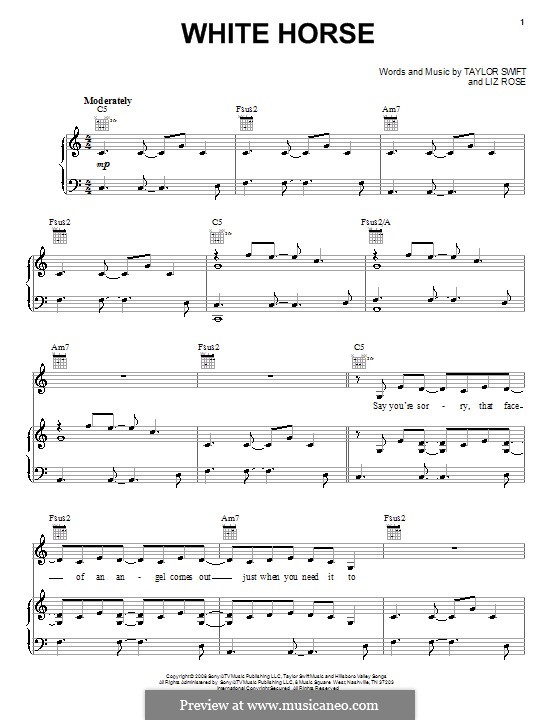 White Horse (Taylor Swift): For voice and piano (or guitar) by Liz Rose