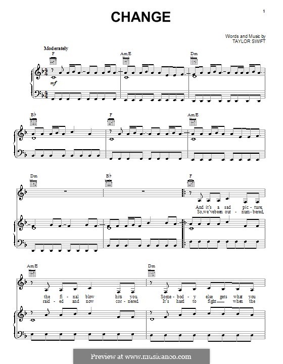 Change: For voice and piano (or guitar) by Taylor Swift