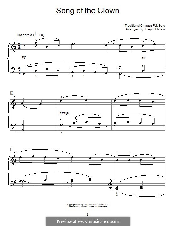 Song of the Clown: For piano by folklore