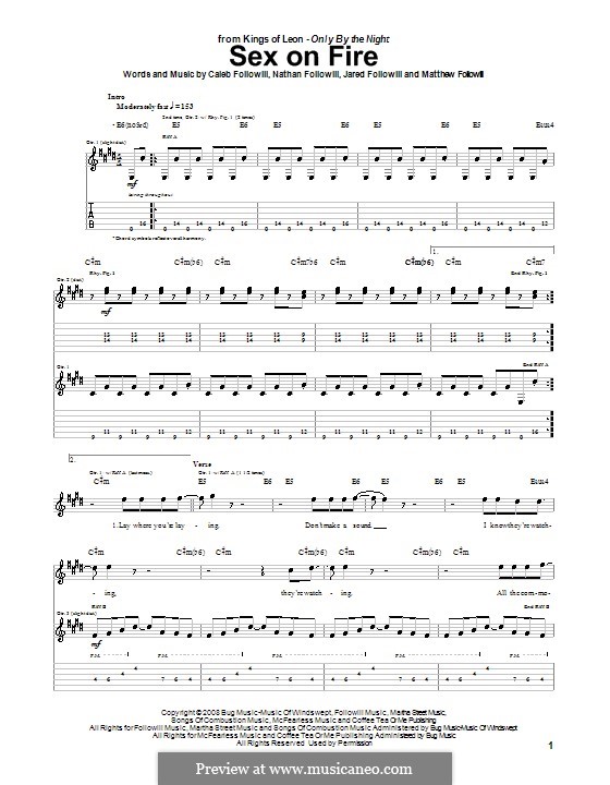 Sex on Fire (Kings of Leon): For guitar with tab by Anthony Caleb Followill, Jared Followill, Matthew Followill, Nathan Followill