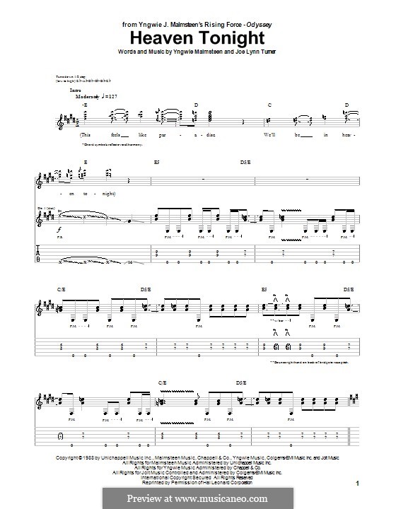 Heaven Tonight: For guitar with tab by Joe Lynn Turner