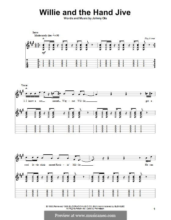 Willie and the Hand Jive: For guitar with tab by Johnny Otis