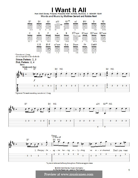 I Want It All (from High School Musical 3): For guitar (very easy version) by Matthew Gerrard, Robbie Nevil