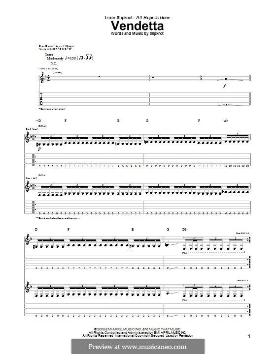 Vendetta: For guitar with tab by Slipknot